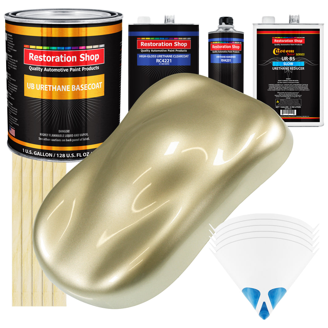 Antique Gold Metallic - Urethane Basecoat with Clearcoat Auto Paint - Complete Slow Gallon Paint Kit - Professional Gloss Automotive Car Truck Coating