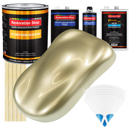 Antique Gold Metallic - Urethane Basecoat with Clearcoat Auto Paint - Complete Slow Gallon Paint Kit - Professional Gloss Automotive Car Truck Coating