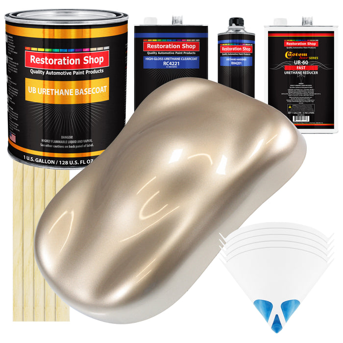 Cashmere Gold Metallic - Urethane Basecoat with Clearcoat Auto Paint (Complete Fast Gallon Paint Kit) Professional Gloss Automotive Car Truck Coating