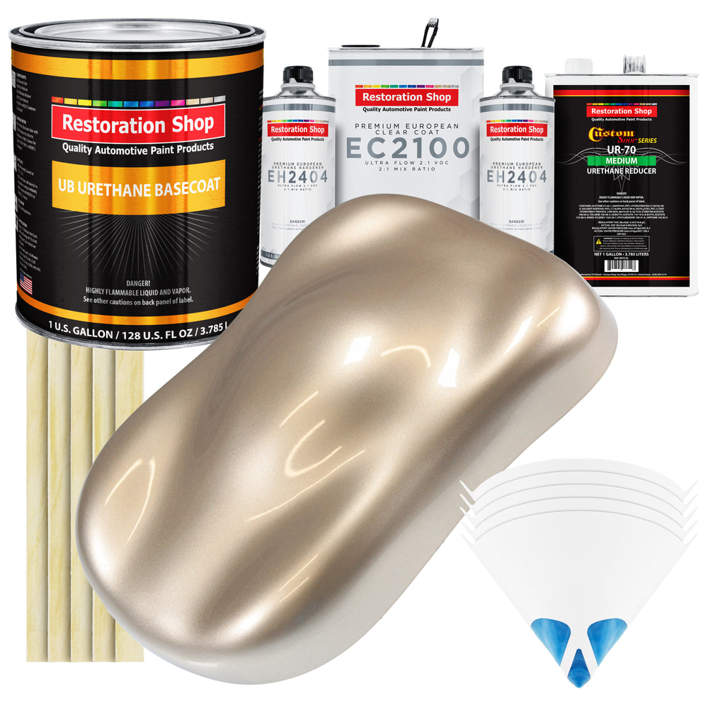 Cashmere Gold Metallic Urethane Basecoat with European Clearcoat Auto Paint - Complete Gallon Paint Color Kit - Automotive Refinish Coating