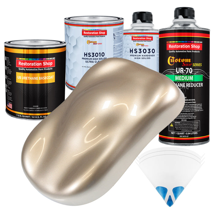 Cashmere Gold Metallic - Urethane Basecoat with Premium Clearcoat Auto Paint - Complete Medium Quart Paint Kit - Professional Gloss Automotive Coating