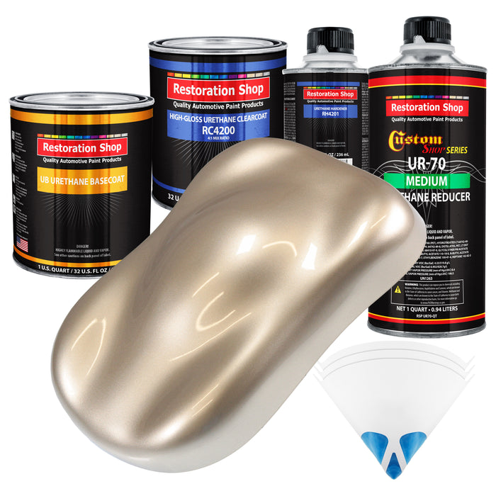 Cashmere Gold Metallic - Urethane Basecoat with Clearcoat Auto Paint (Complete Medium Quart Paint Kit) Professional Gloss Automotive Car Truck Coating