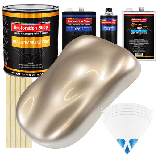Cashmere Gold Metallic - Urethane Basecoat with Clearcoat Auto Paint (Complete Slow Gallon Paint Kit) Professional Gloss Automotive Car Truck Coating