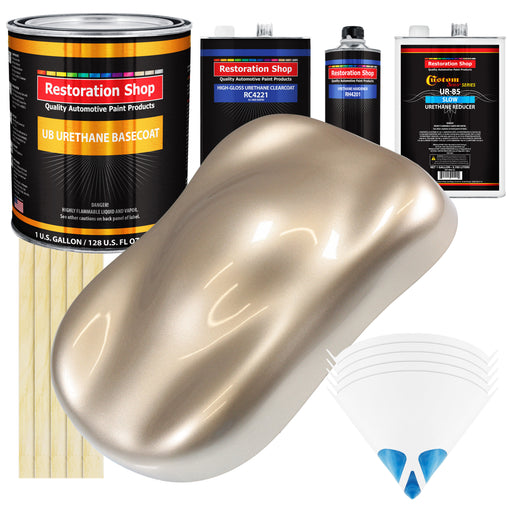 Cashmere Gold Metallic - Urethane Basecoat with Clearcoat Auto Paint (Complete Slow Gallon Paint Kit) Professional Gloss Automotive Car Truck Coating