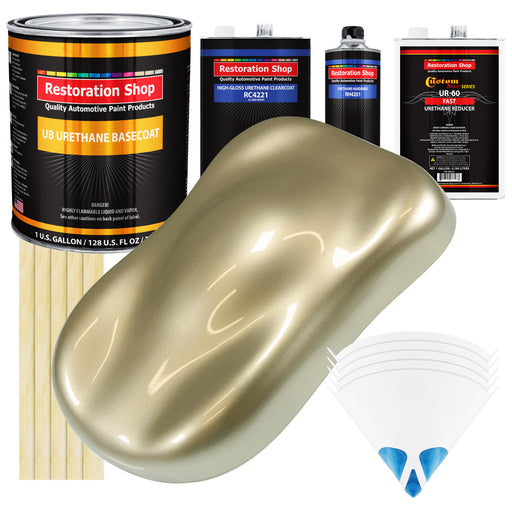 Champagne Gold Metallic - Urethane Basecoat with Clearcoat Auto Paint (Complete Fast Gallon Paint Kit) Professional Gloss Automotive Car Truck Coating