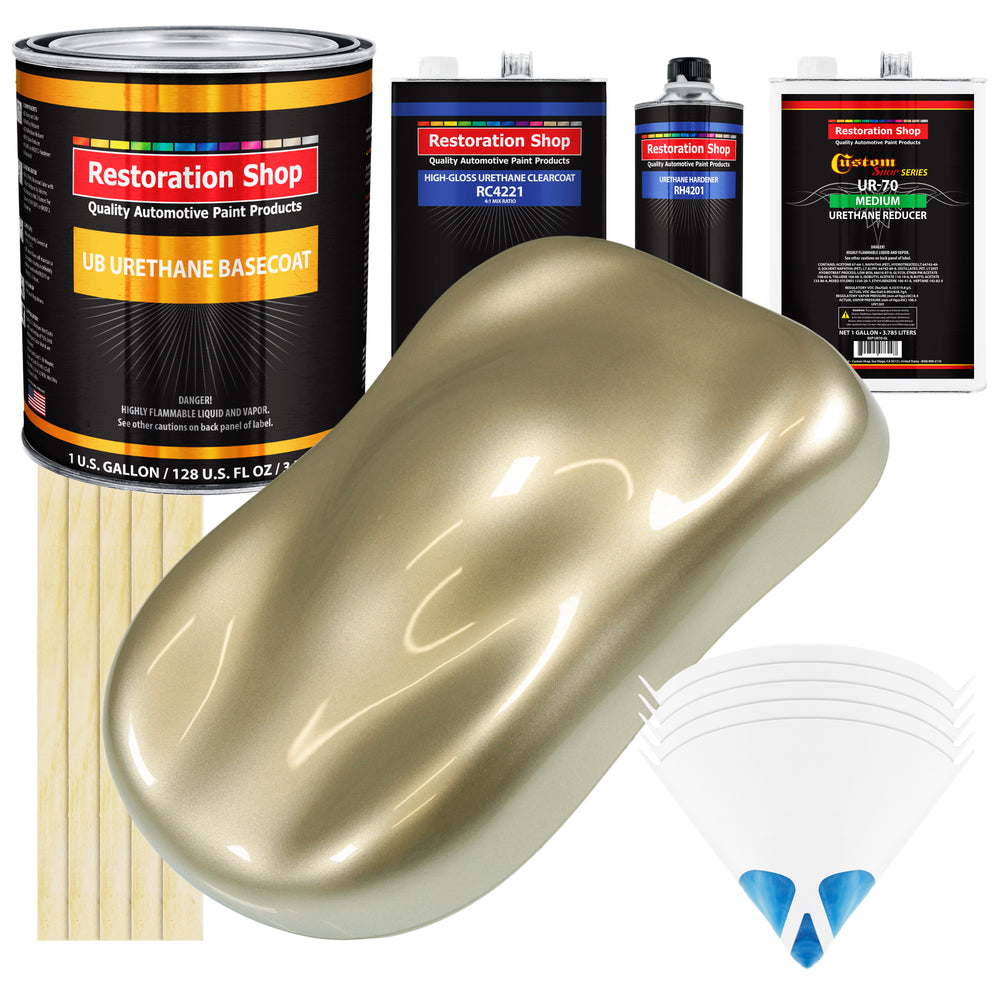 Champagne Gold Metallic - Urethane Basecoat with Clearcoat Auto Paint - Complete Medium Gallon Paint Kit - Professional Automotive Car Truck Coating