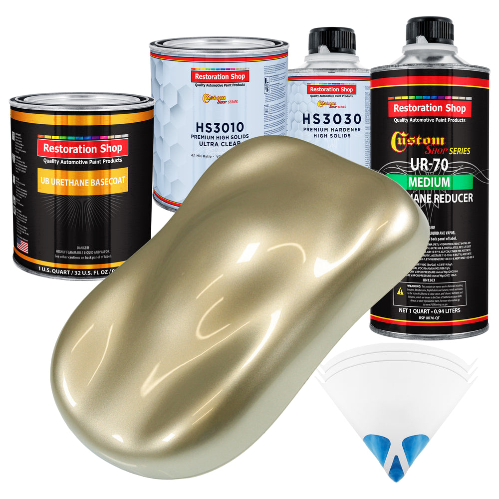 Champagne Gold Metallic - Urethane Basecoat with Premium Clearcoat Auto Paint (Complete Medium Quart Paint Kit) Professional Gloss Automotive Coating