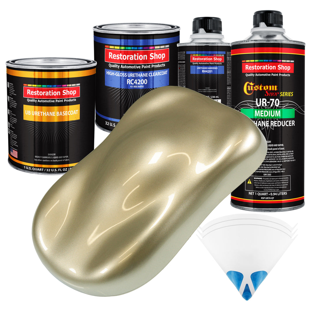 Champagne Gold Metallic - Urethane Basecoat with Clearcoat Auto Paint - Complete Medium Quart Paint Kit - Professional Automotive Car Truck Coating