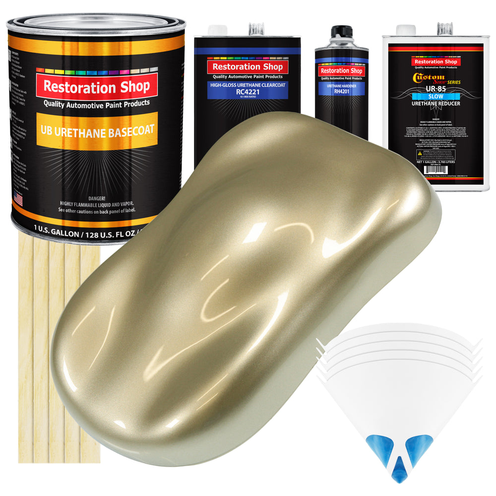 Champagne Gold Metallic - Urethane Basecoat with Clearcoat Auto Paint (Complete Slow Gallon Paint Kit) Professional Gloss Automotive Car Truck Coating