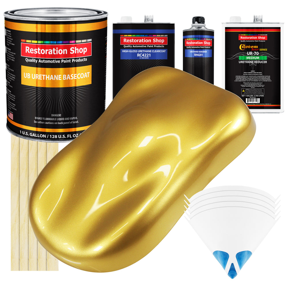 Anniversary Gold Metallic - Urethane Basecoat with Clearcoat Auto Paint - Complete Medium Gallon Paint Kit - Professional Automotive Car Truck Coating