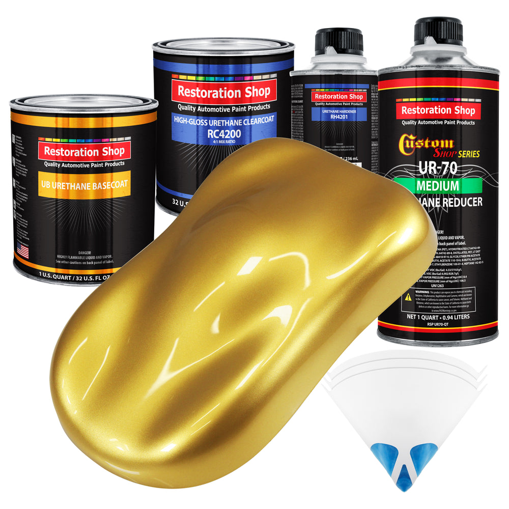 Anniversary Gold Metallic - Urethane Basecoat with Clearcoat Auto Paint - Complete Medium Quart Paint Kit - Professional Automotive Car Truck Coating