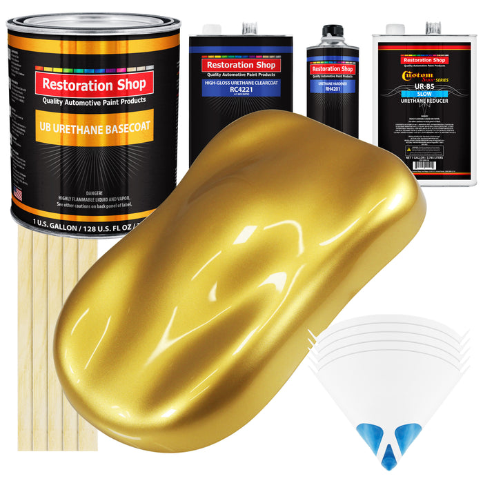 Anniversary Gold Metallic - Urethane Basecoat with Clearcoat Auto Paint - Complete Slow Gallon Paint Kit - Professional Automotive Car Truck Coating