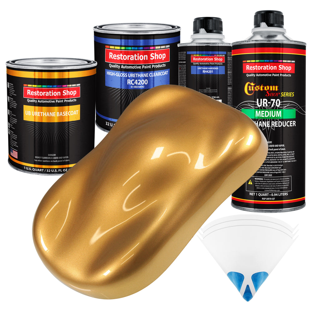 Autumn Gold Metallic - Urethane Basecoat with Clearcoat Auto Paint - Complete Medium Quart Paint Kit - Professional Gloss Automotive Car Truck Coating