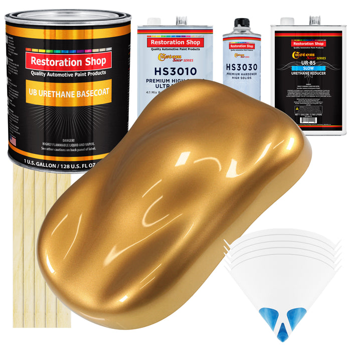 Autumn Gold Metallic - Urethane Basecoat with Premium Clearcoat Auto Paint (Complete Slow Gallon Paint Kit) Professional High Gloss Automotive Coating