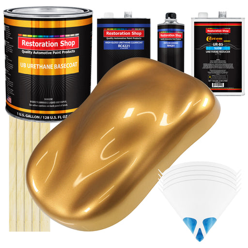 Autumn Gold Metallic - Urethane Basecoat with Clearcoat Auto Paint - Complete Slow Gallon Paint Kit - Professional Gloss Automotive Car Truck Coating