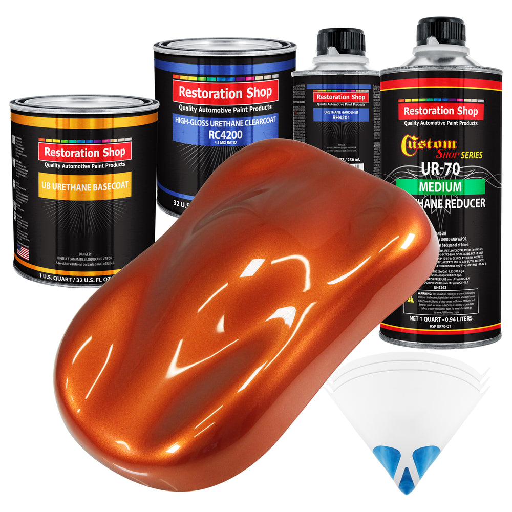 Inferno Orange Pearl Metallic - Urethane Basecoat with Clearcoat Auto Paint - Complete Medium Quart Paint Kit - Professional Automotive Car Coating