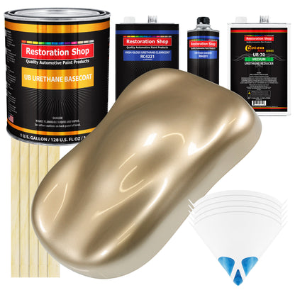 Driftwood Beige Metallic - Urethane Basecoat with Clearcoat Auto Paint - Complete Medium Gallon Paint Kit - Professional Automotive Car Truck Coating