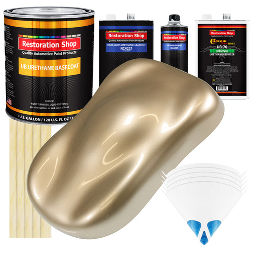 Driftwood Beige Metallic - Urethane Basecoat with Clearcoat Auto Paint - Complete Medium Gallon Paint Kit - Professional Automotive Car Truck Coating