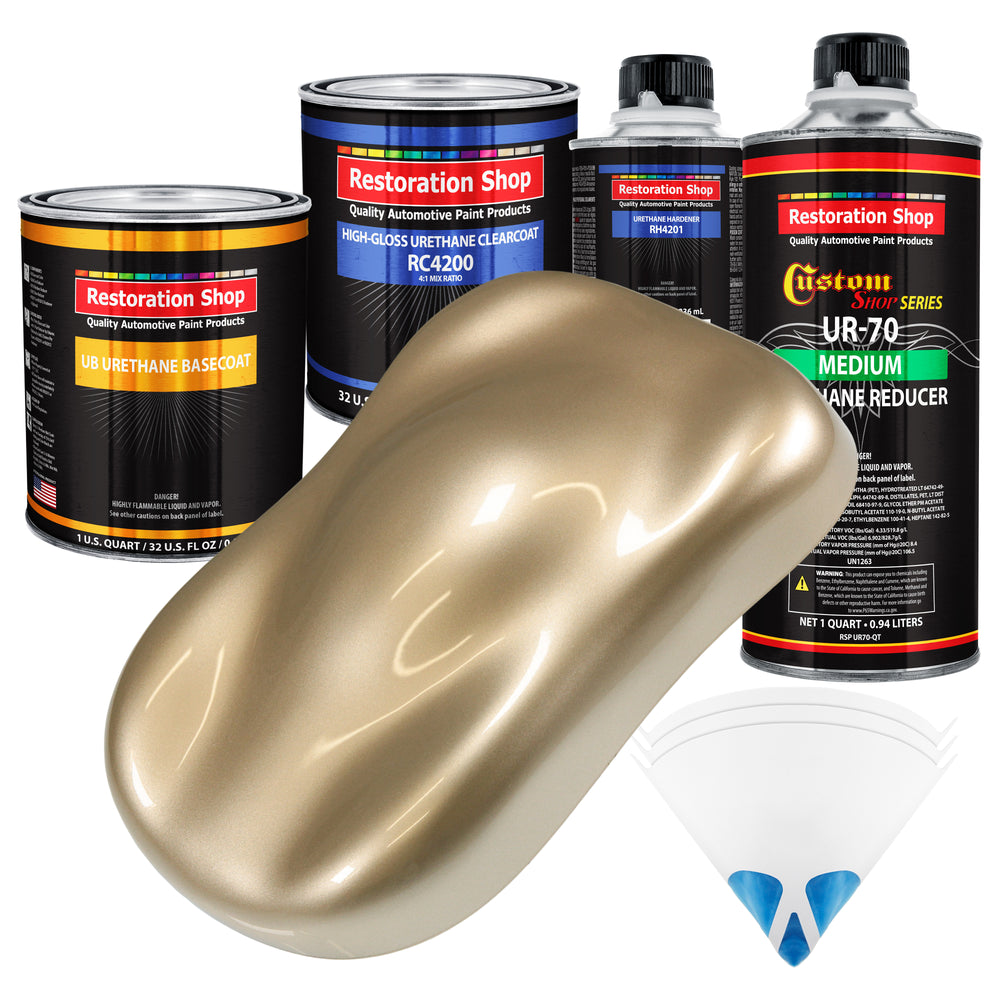 Driftwood Beige Metallic - Urethane Basecoat with Clearcoat Auto Paint - Complete Medium Quart Paint Kit - Professional Automotive Car Truck Coating