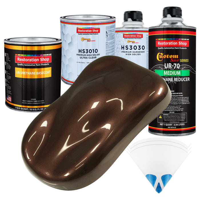 Mahogany Brown Metallic - Urethane Basecoat with Premium Clearcoat Auto Paint (Complete Medium Quart Paint Kit) Professional Gloss Automotive Coating