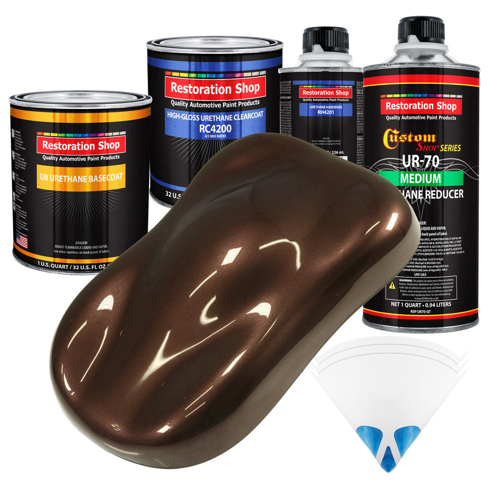 Mahogany Brown Metallic - Urethane Basecoat with Clearcoat Auto Paint - Complete Medium Quart Paint Kit - Professional Automotive Car Truck Coating