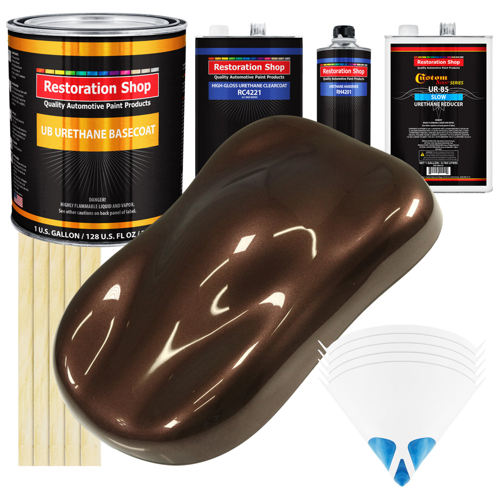 Mahogany Brown Metallic - Urethane Basecoat with Clearcoat Auto Paint (Complete Slow Gallon Paint Kit) Professional Gloss Automotive Car Truck Coating
