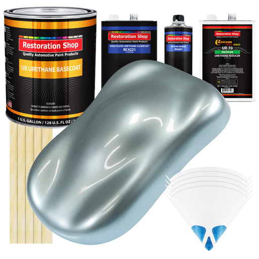 Silver Blue Metallic - Urethane Basecoat with Clearcoat Auto Paint (Complete Medium Gallon Paint Kit) Professional Gloss Automotive Car Truck Coating