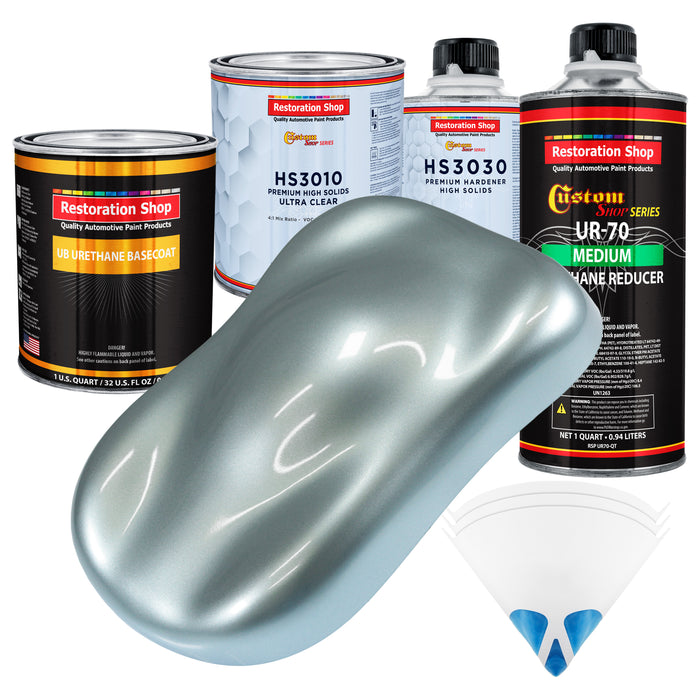 Silver Blue Metallic - Urethane Basecoat with Premium Clearcoat Auto Paint - Complete Medium Quart Paint Kit - Professional Gloss Automotive Coating