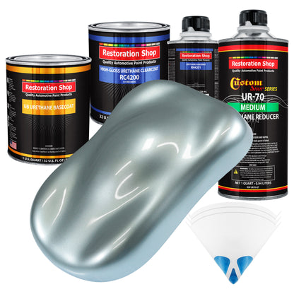 Silver Blue Metallic - Urethane Basecoat with Clearcoat Auto Paint - Complete Medium Quart Paint Kit - Professional Gloss Automotive Car Truck Coating