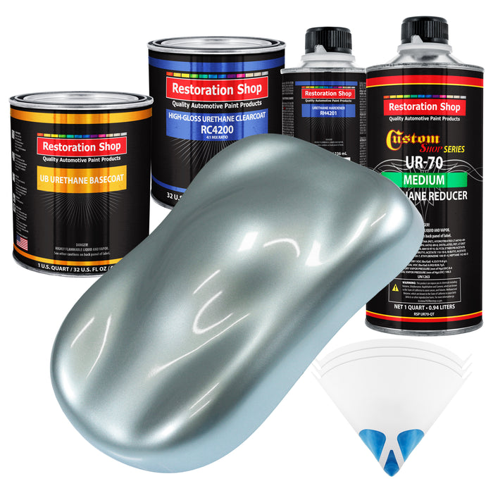 Silver Blue Metallic - Urethane Basecoat with Clearcoat Auto Paint - Complete Medium Quart Paint Kit - Professional Gloss Automotive Car Truck Coating