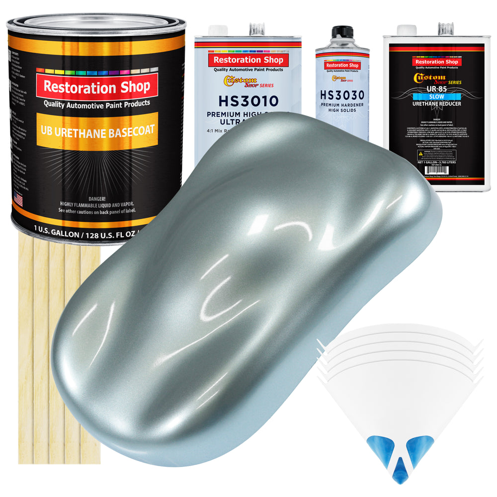Silver Blue Metallic - Urethane Basecoat with Premium Clearcoat Auto Paint (Complete Slow Gallon Paint Kit) Professional High Gloss Automotive Coating