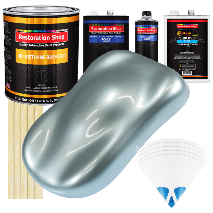 Silver Blue Metallic - Urethane Basecoat with Clearcoat Auto Paint - Complete Slow Gallon Paint Kit - Professional Gloss Automotive Car Truck Coating