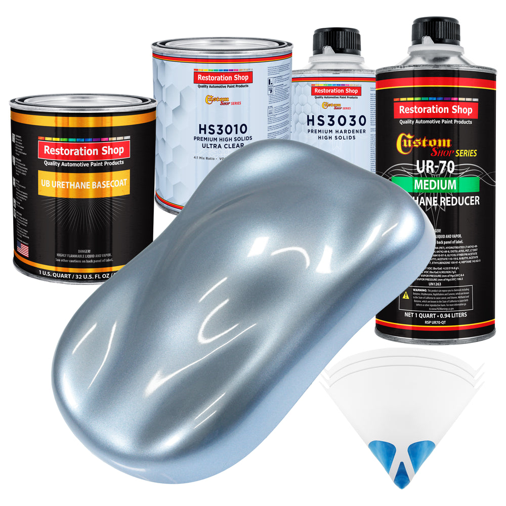 Glacier Blue Metallic - Urethane Basecoat with Premium Clearcoat Auto Paint - Complete Medium Quart Paint Kit - Professional Gloss Automotive Coating