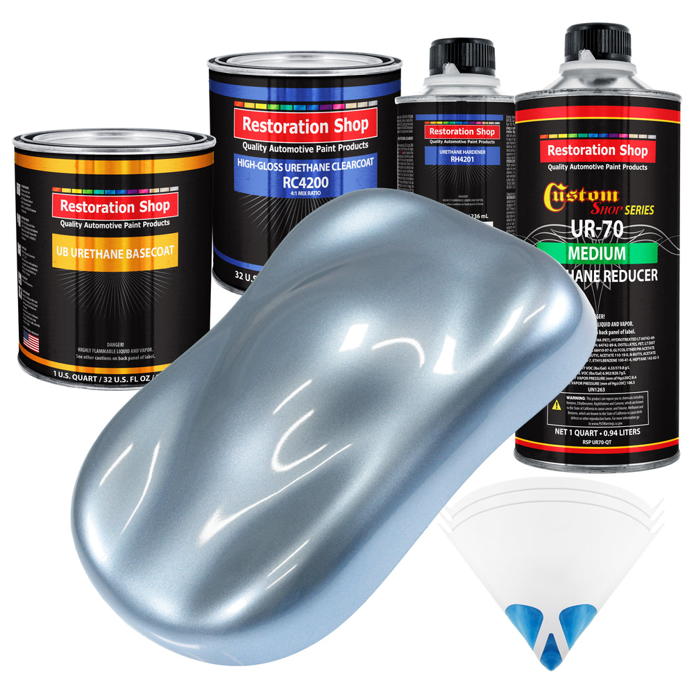 Glacier Blue Metallic - Urethane Basecoat with Clearcoat Auto Paint (Complete Medium Quart Paint Kit) Professional Gloss Automotive Car Truck Coating