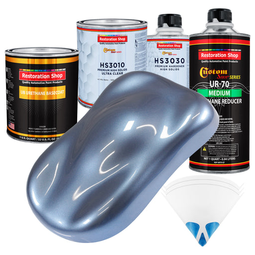 Sonic Blue Metallic - Urethane Basecoat with Premium Clearcoat Auto Paint (Complete Medium Quart Paint Kit) Professional High Gloss Automotive Coating