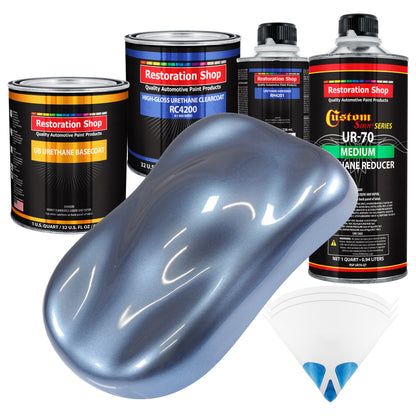 Sonic Blue Metallic - Urethane Basecoat with Clearcoat Auto Paint - Complete Medium Quart Paint Kit - Professional Gloss Automotive Car Truck Coating