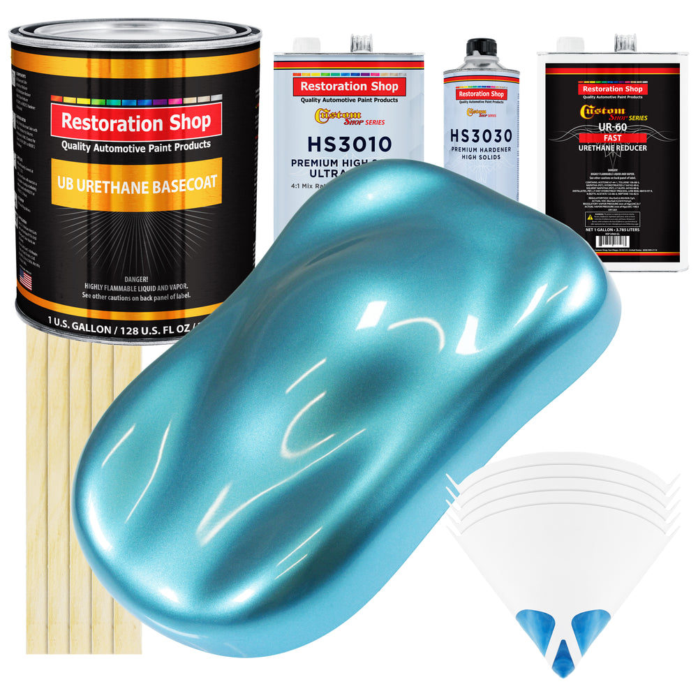 Azure Blue Metallic - Urethane Basecoat with Premium Clearcoat Auto Paint (Complete Fast Gallon Paint Kit) Professional High Gloss Automotive Coating