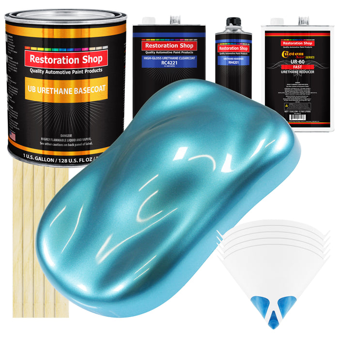 Azure Blue Metallic - Urethane Basecoat with Clearcoat Auto Paint - Complete Fast Gallon Paint Kit - Professional Gloss Automotive Car Truck Coating