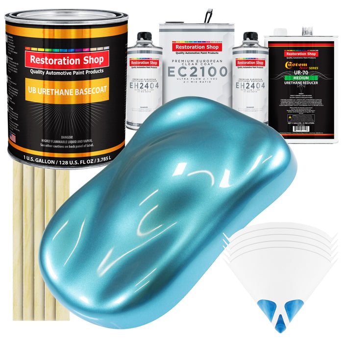 Azure Blue Metallic Urethane Basecoat with European Clearcoat Auto Paint - Complete Gallon Paint Color Kit - Automotive Refinish Coating