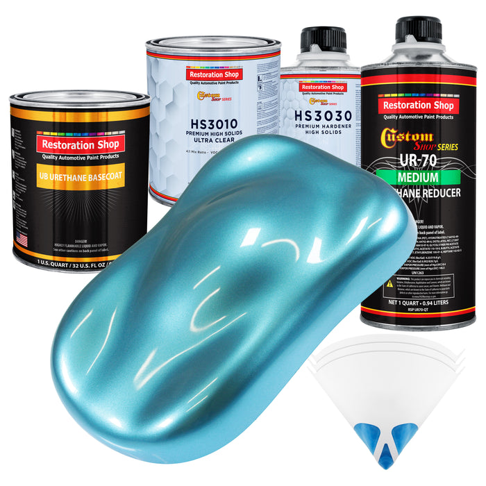 Azure Blue Metallic - Urethane Basecoat with Premium Clearcoat Auto Paint (Complete Medium Quart Paint Kit) Professional High Gloss Automotive Coating