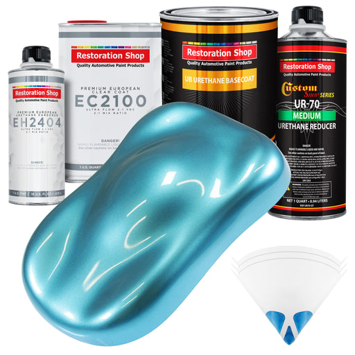 Azure Blue Metallic Urethane Basecoat with European Clearcoat Auto Paint - Complete Quart Paint Color Kit - Automotive Refinish Coating