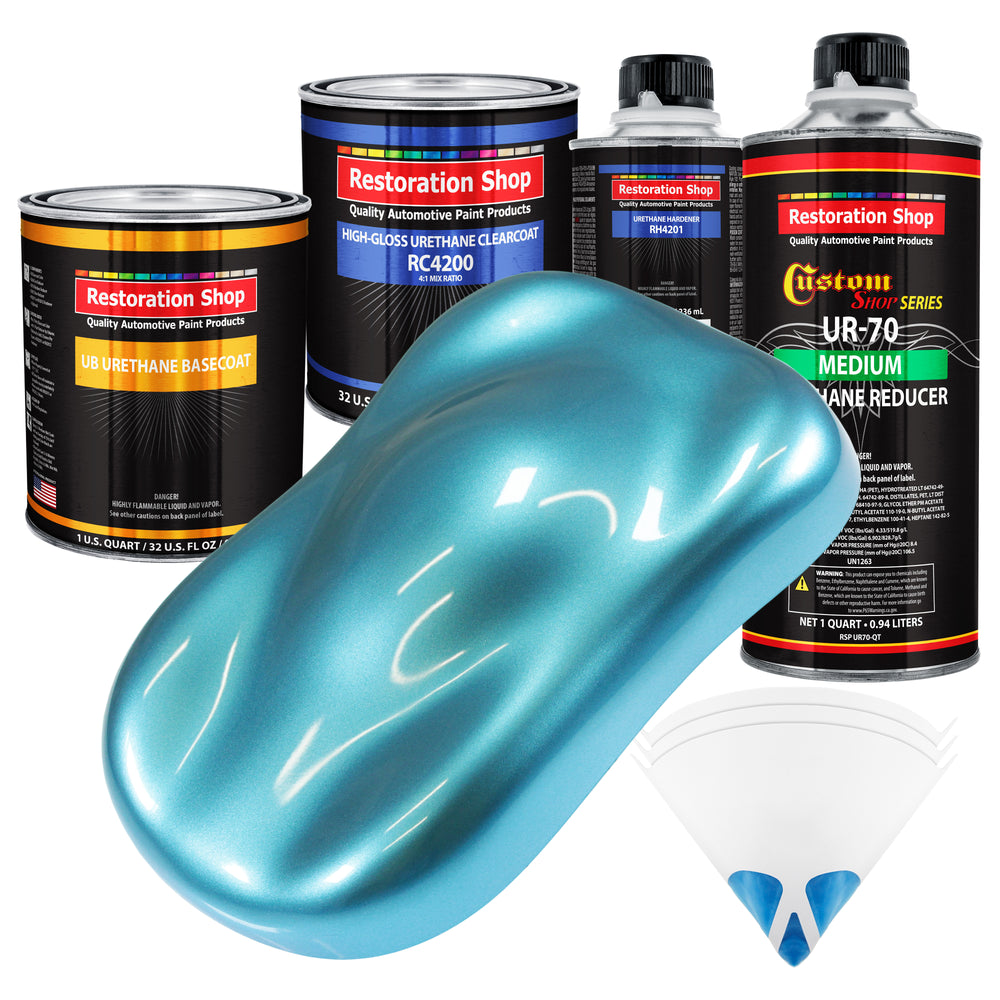 Azure Blue Metallic - Urethane Basecoat with Clearcoat Auto Paint - Complete Medium Quart Paint Kit - Professional Gloss Automotive Car Truck Coating