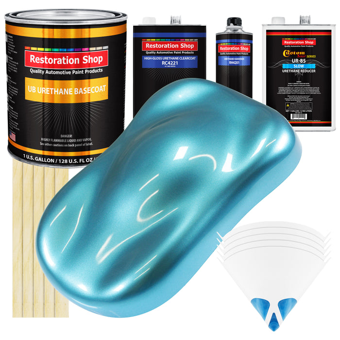 Azure Blue Metallic - Urethane Basecoat with Clearcoat Auto Paint - Complete Slow Gallon Paint Kit - Professional Gloss Automotive Car Truck Coating