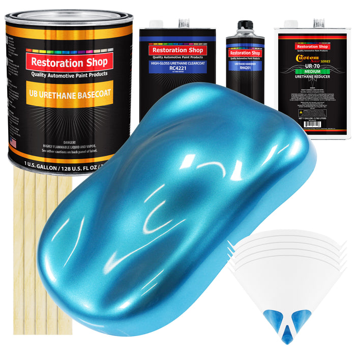 Electric Blue Metallic - Urethane Basecoat with Clearcoat Auto Paint - Complete Medium Gallon Paint Kit - Professional Automotive Car Truck Coating