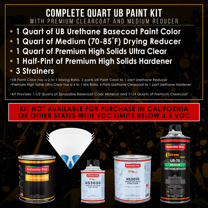 Electric Blue Metallic - Urethane Basecoat with Premium Clearcoat Auto Paint - Complete Medium Quart Paint Kit - Professional Gloss Automotive Coating