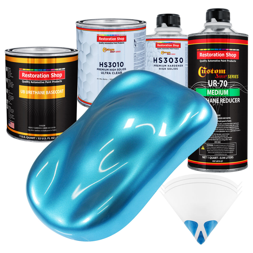 Electric Blue Metallic - Urethane Basecoat with Premium Clearcoat Auto Paint - Complete Medium Quart Paint Kit - Professional Gloss Automotive Coating