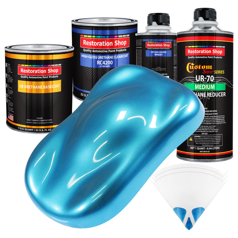 Electric Blue Metallic - Urethane Basecoat with Clearcoat Auto Paint (Complete Medium Quart Paint Kit) Professional Gloss Automotive Car Truck Coating