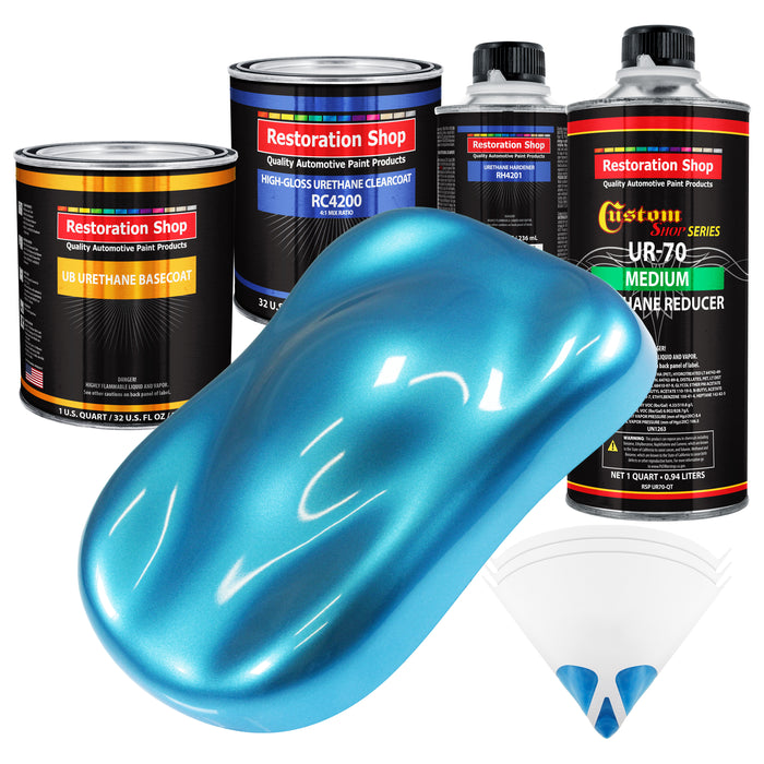 Electric Blue Metallic - Urethane Basecoat with Clearcoat Auto Paint (Complete Medium Quart Paint Kit) Professional Gloss Automotive Car Truck Coating