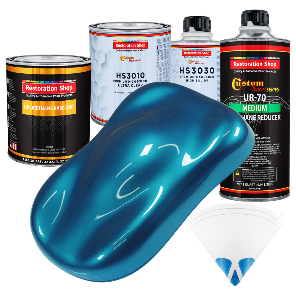Cobra Blue Metallic - Urethane Basecoat with Premium Clearcoat Auto Paint (Complete Medium Quart Paint Kit) Professional High Gloss Automotive Coating