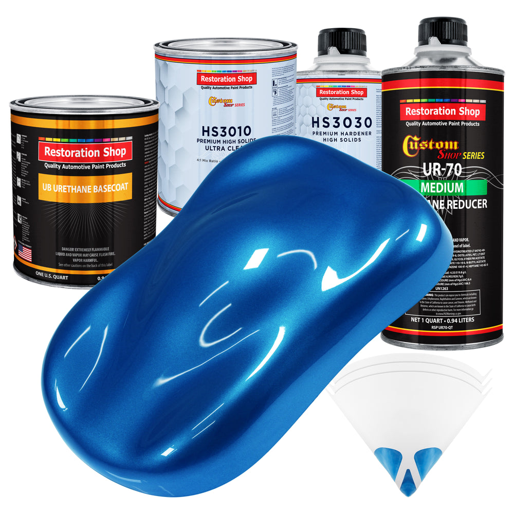 Viper Blue Metallic - Urethane Basecoat with Premium Clearcoat Auto Paint (Complete Medium Quart Paint Kit) Professional High Gloss Automotive Coating